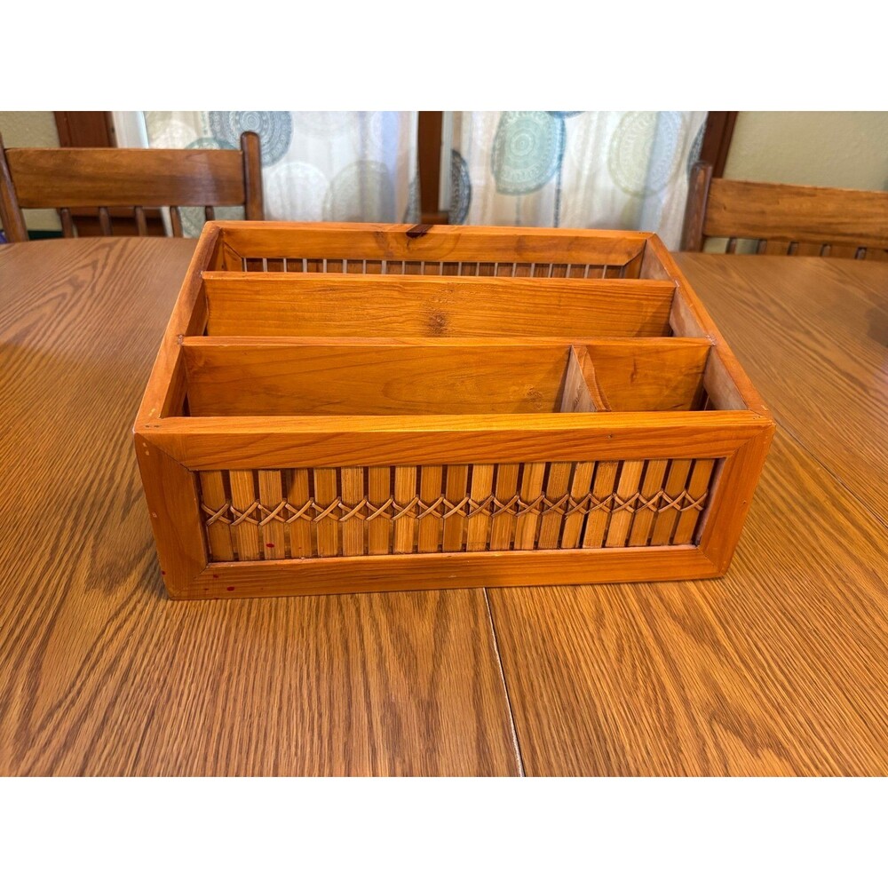 Vintage northcrest Desk Organizer bamboo Wood Mail Letter Holder Sorter Caddy